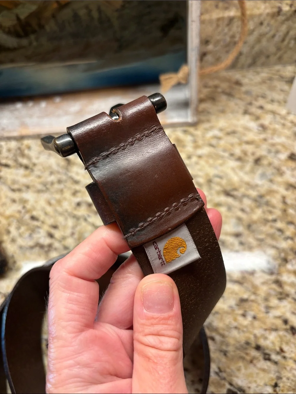 Genuine Brown Leather Men’s Belt - Stitched Detail